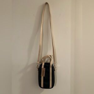 NWT Elastica Black & Tan Faux Leather "Basilea" Phone Crossbody Bag Purse